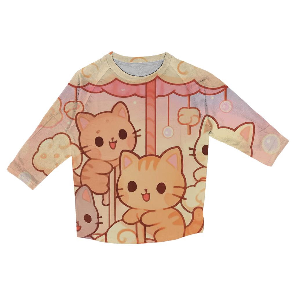 Cloud Bakery Kitten Carousel designer 3/4 sleeve blouses