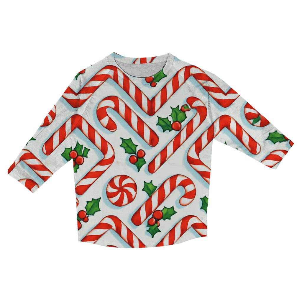 Candy Cane Chevron Lattice On Snow White trendy 3/4 sleeve tops