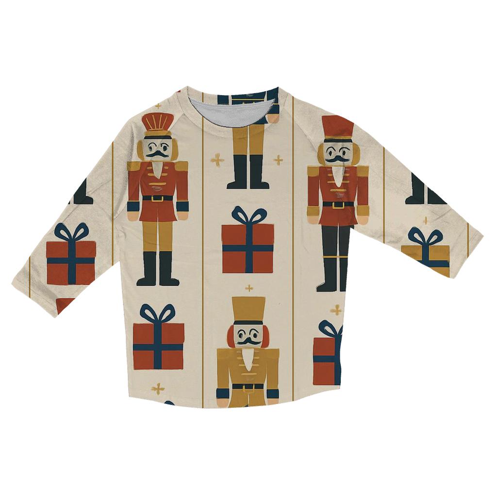 Nutcracker Parade Stripe Grid printed three quarter sleeve shirts