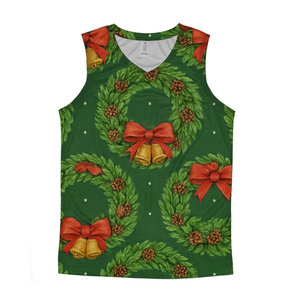 Evergreen Wreath Rosette Medallions graphic print tank tops