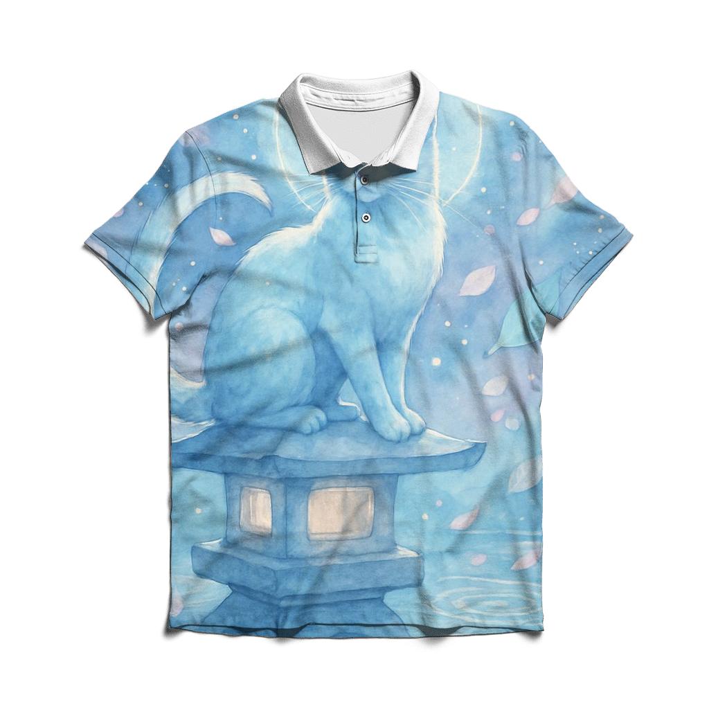 Moonlit Garden Guardian Cat premium cotton polo shirts