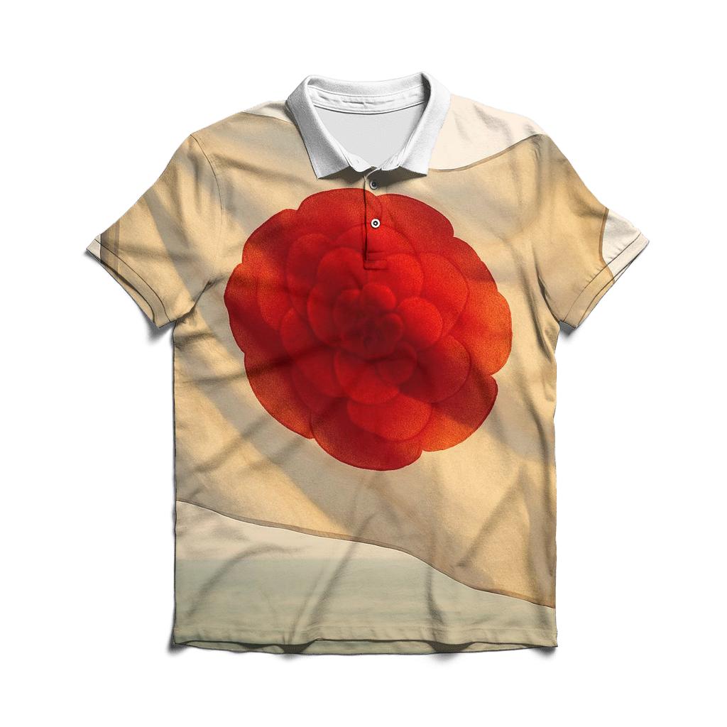 Rising Sun Fabric Bloom Japan embroidered polo tops