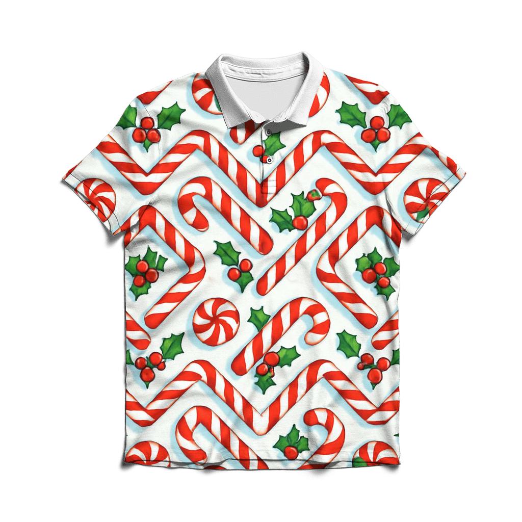 Candy Cane Chevron Lattice On Snow White custom polo shirts