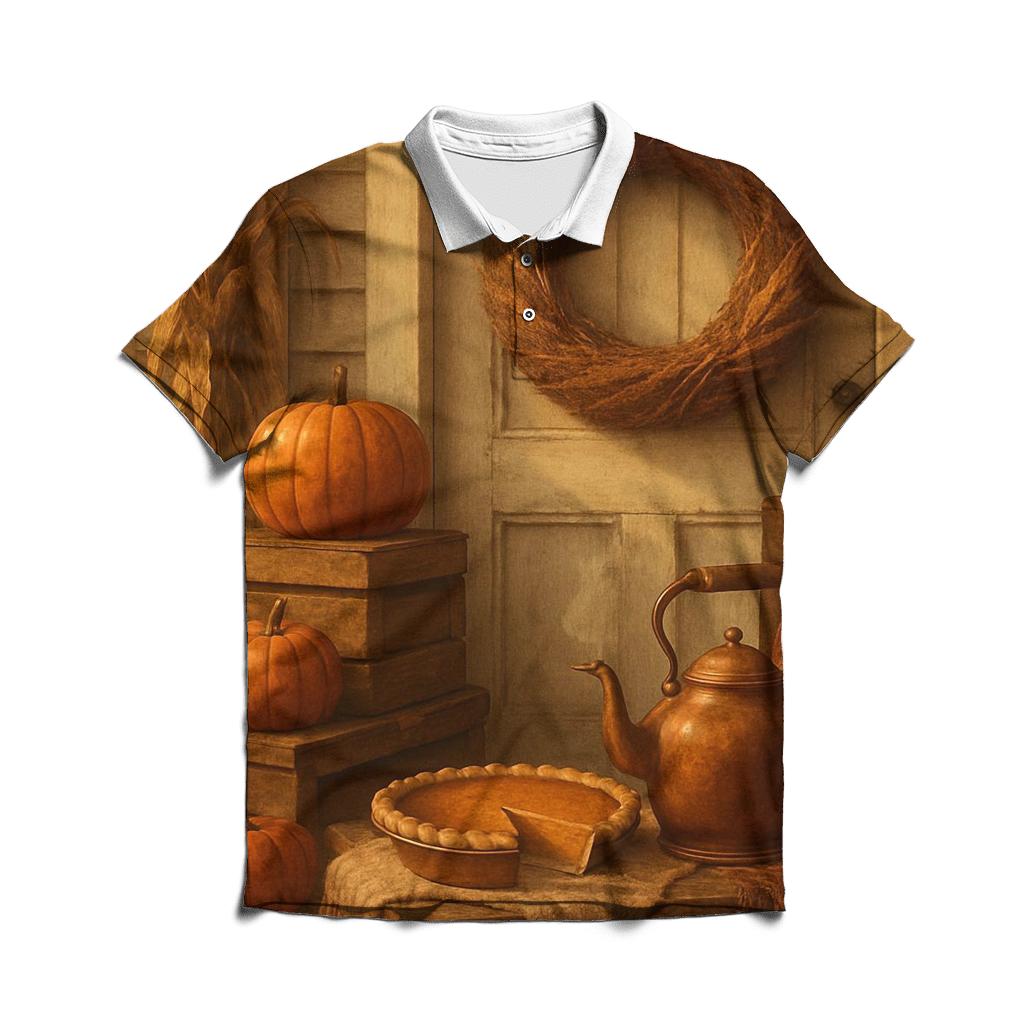 Harvest Wreath Porch Welcome Still Life designer slim fit polos
