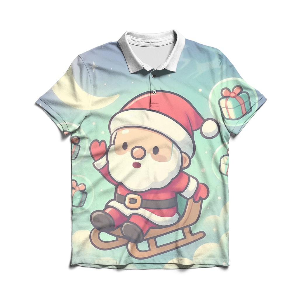 Pastel Cloud Chibi Santa Delivery Drift custom polo shirts