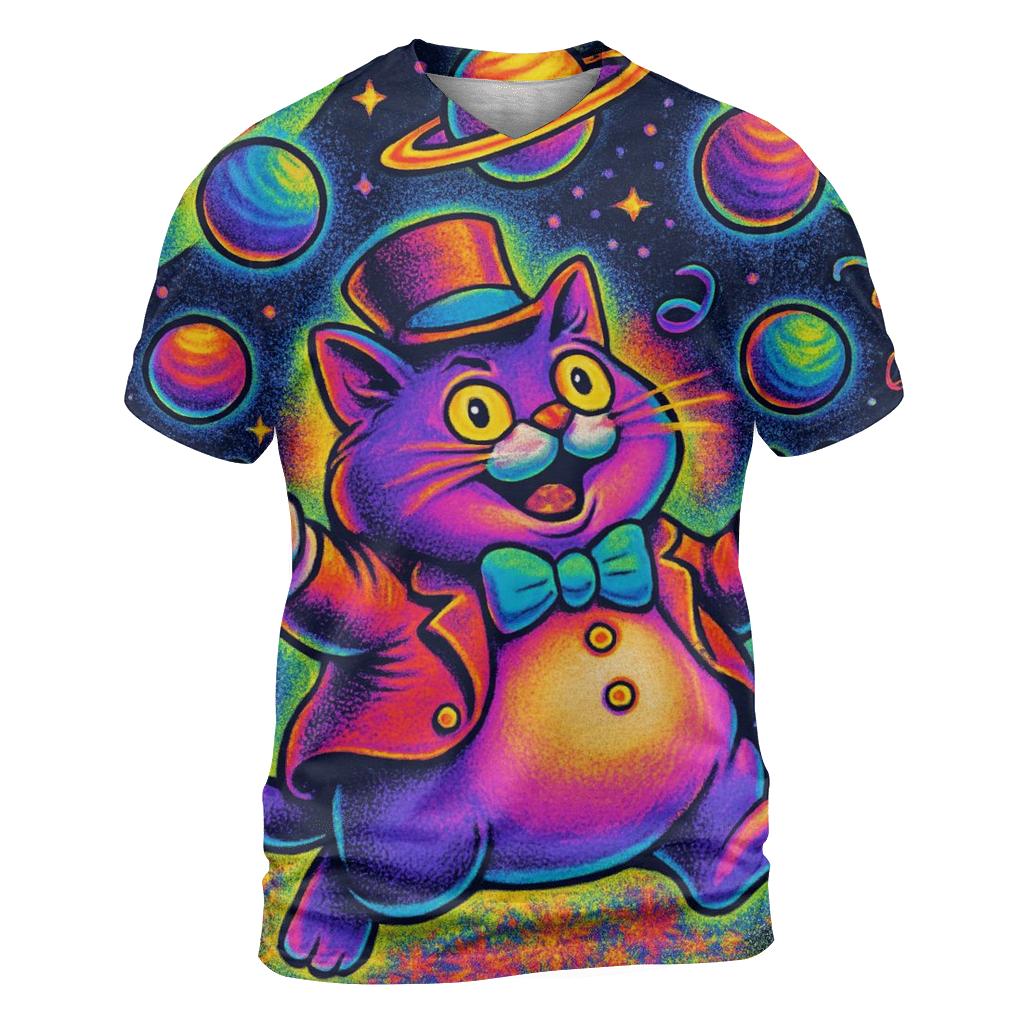 Carnival Cat Juggler Of Planets statement graphic shirts