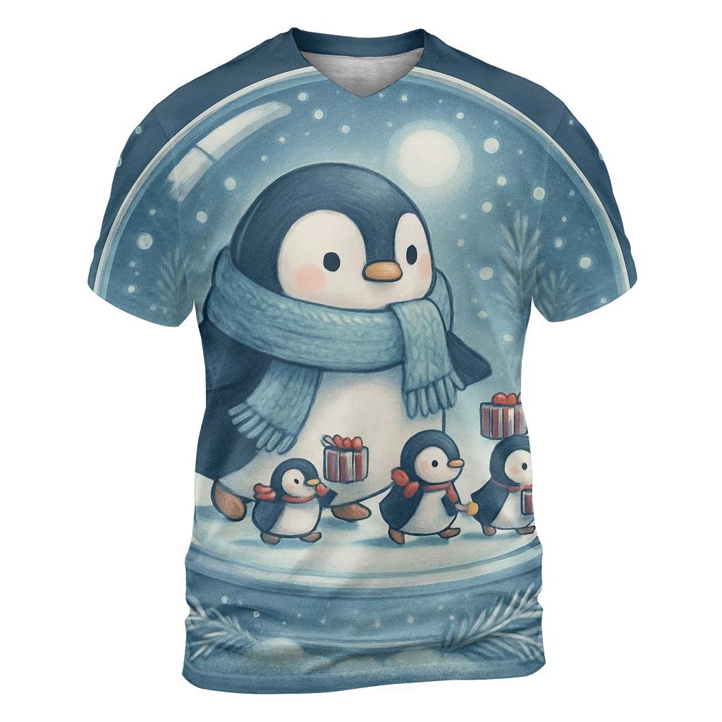 Snow Globe Penguin Parade artistic all-over print tops