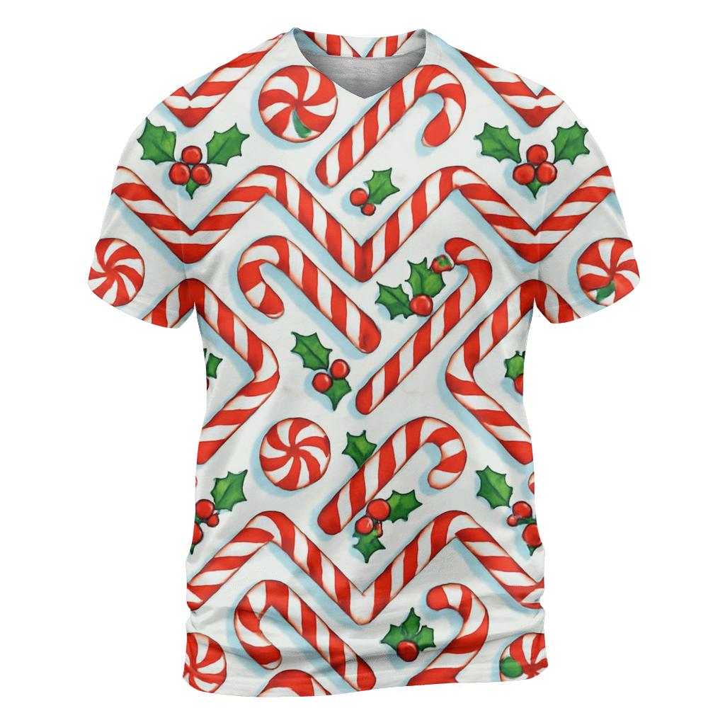 Candy Cane Chevron Lattice On Snow White trendy printed shirt styles