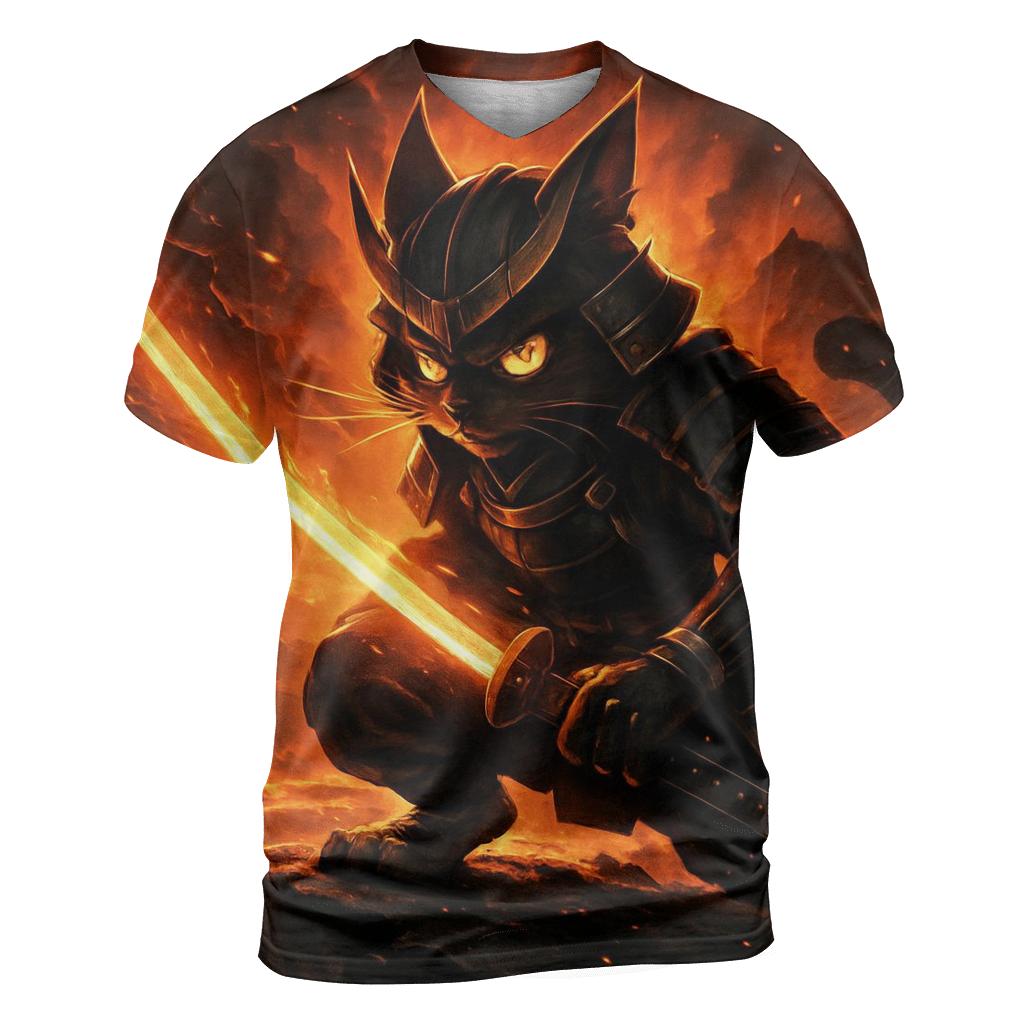 Volcanic Samurai Cat In Ember Armor designer pattern shirts