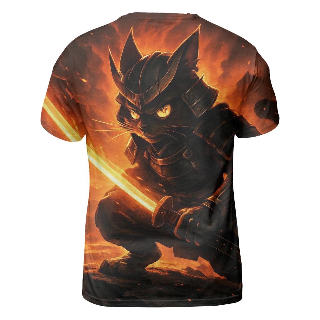 Volcanic Samurai Cat In Ember Armor designer pattern shirts
