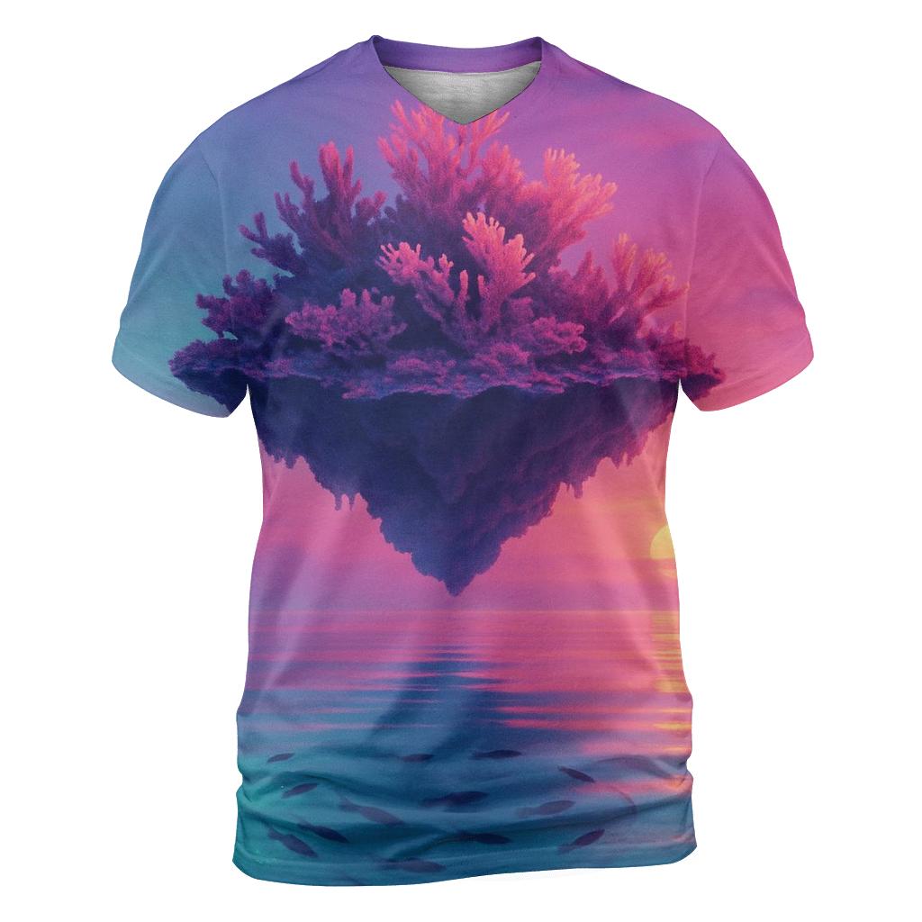 Aurora Reef Sunset Drift vibrant all-over design tees