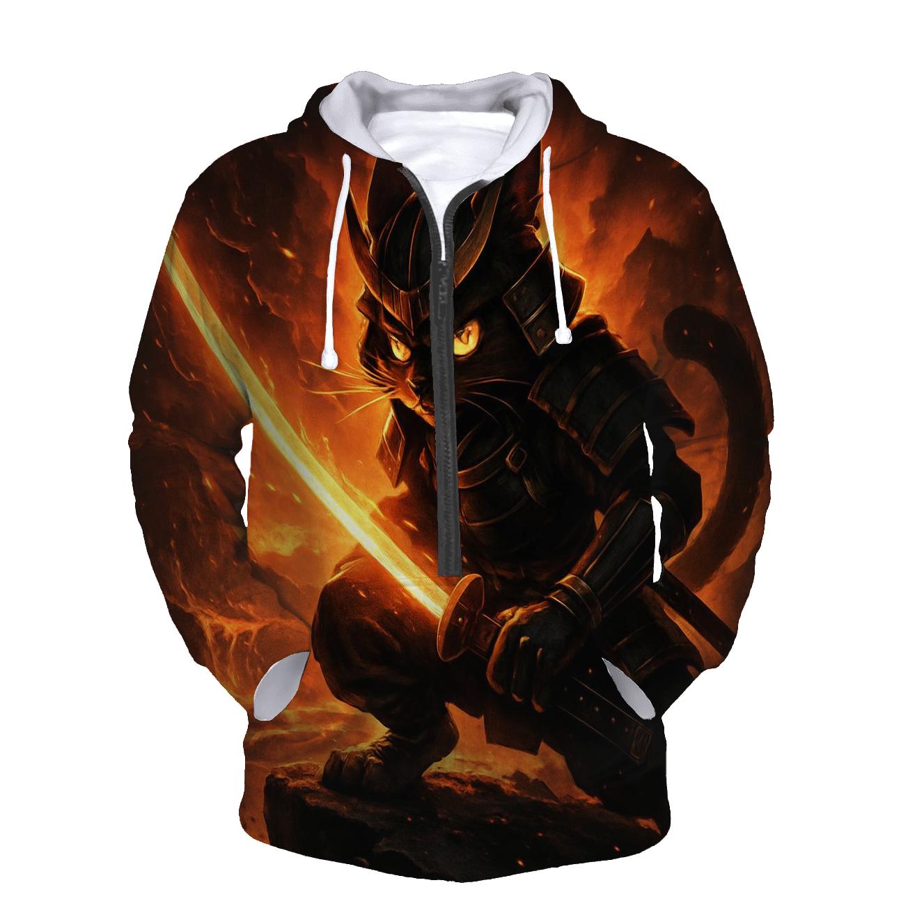 Volcanic Samurai Cat In Ember Armor hoodies fashion