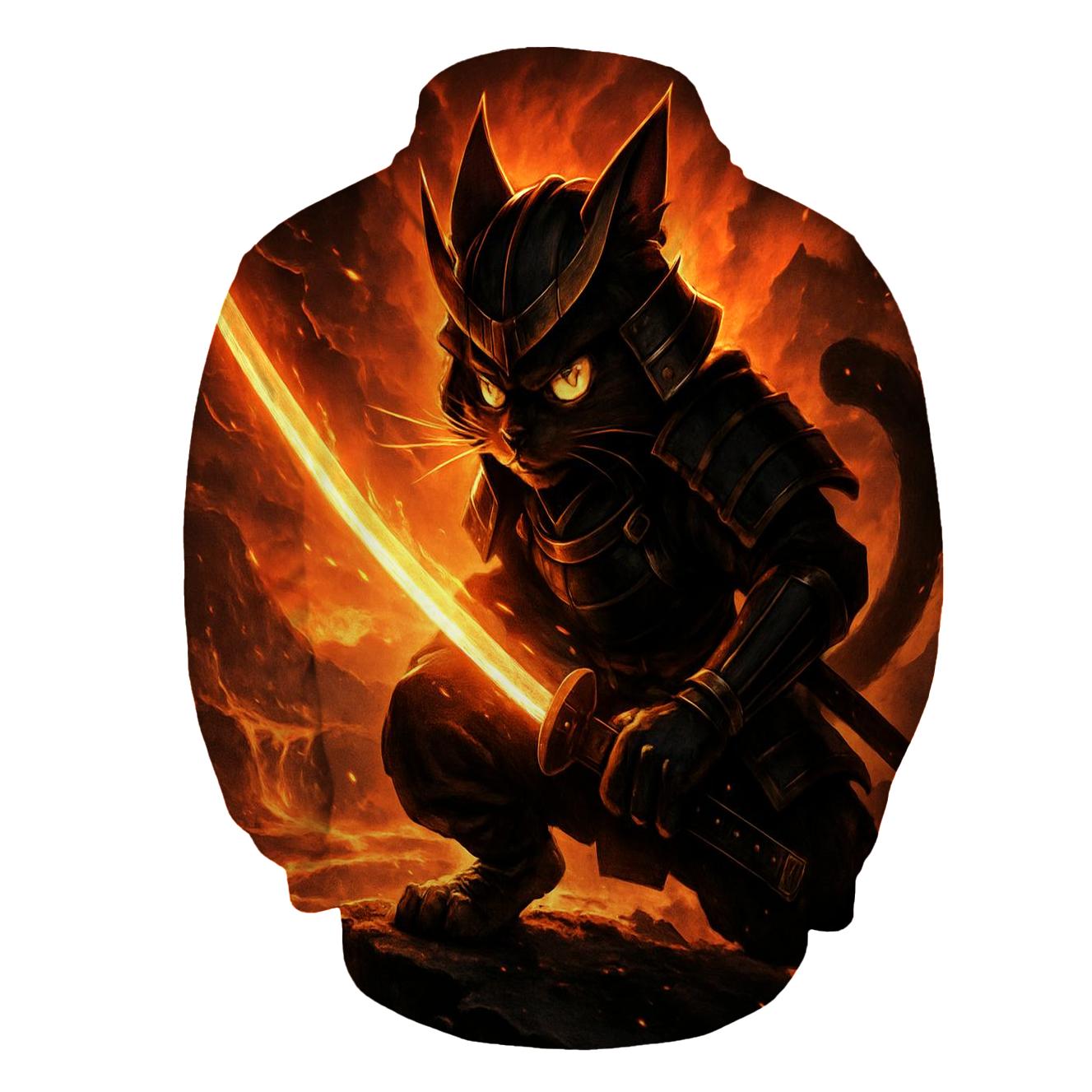 Volcanic Samurai Cat In Ember Armor hoodies fashion