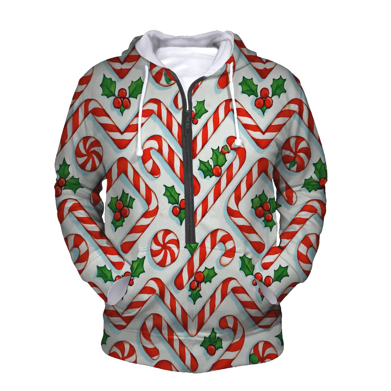 Candy Cane Chevron Lattice On Snow White printed hoodies