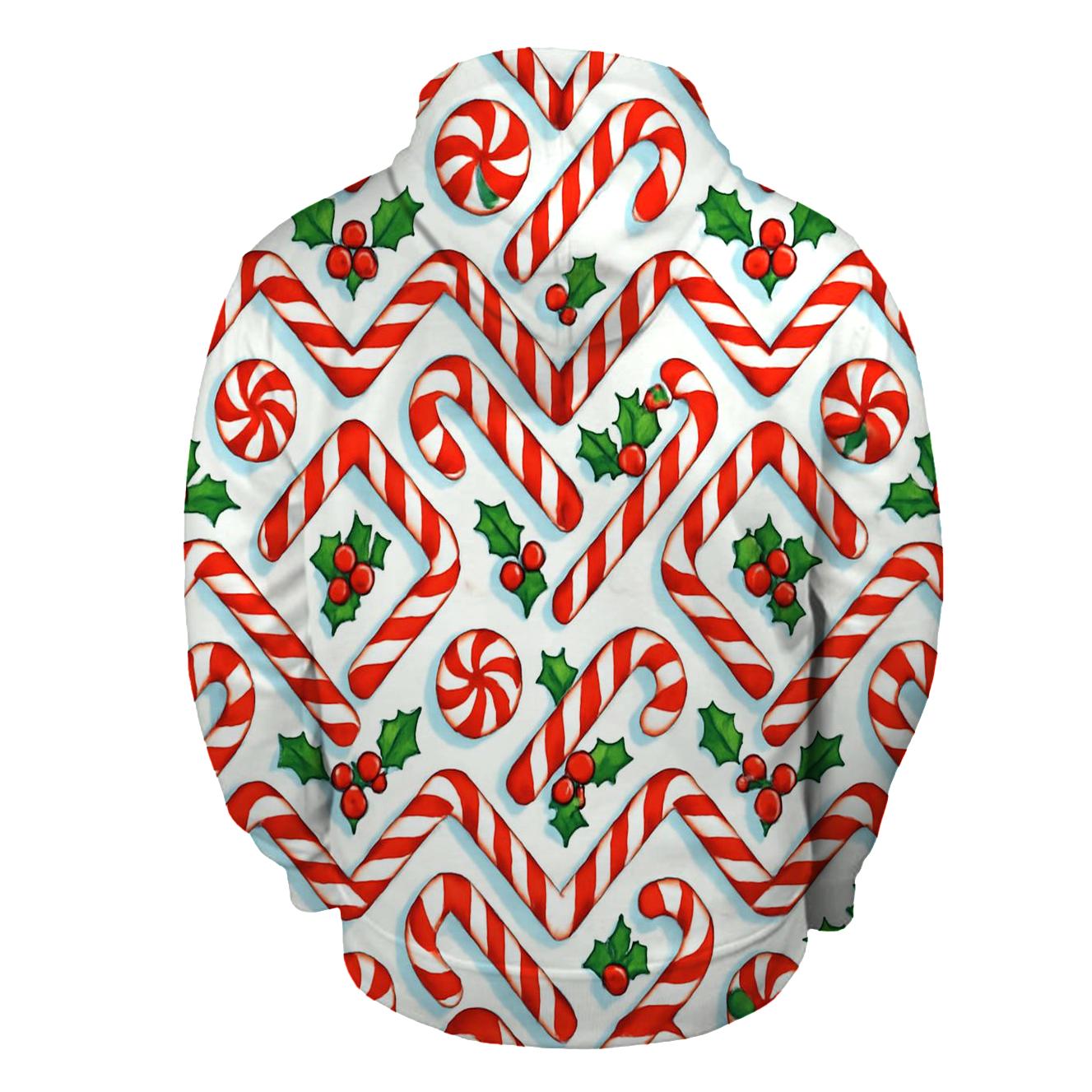 Candy Cane Chevron Lattice On Snow White printed hoodies