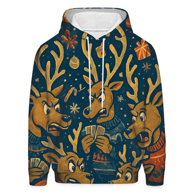 Reindeer Card Game Chaos pullover hoodies