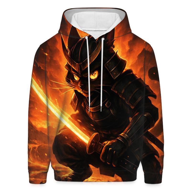 Volcanic Samurai Cat In Ember Armor zip-up hoodies