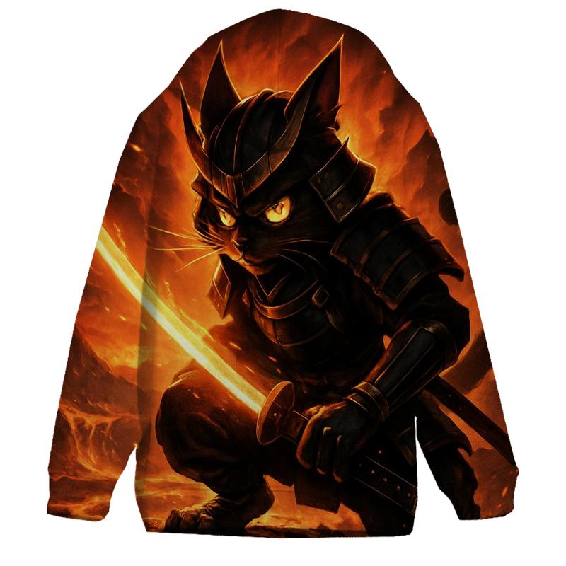 Volcanic Samurai Cat In Ember Armor zip-up hoodies