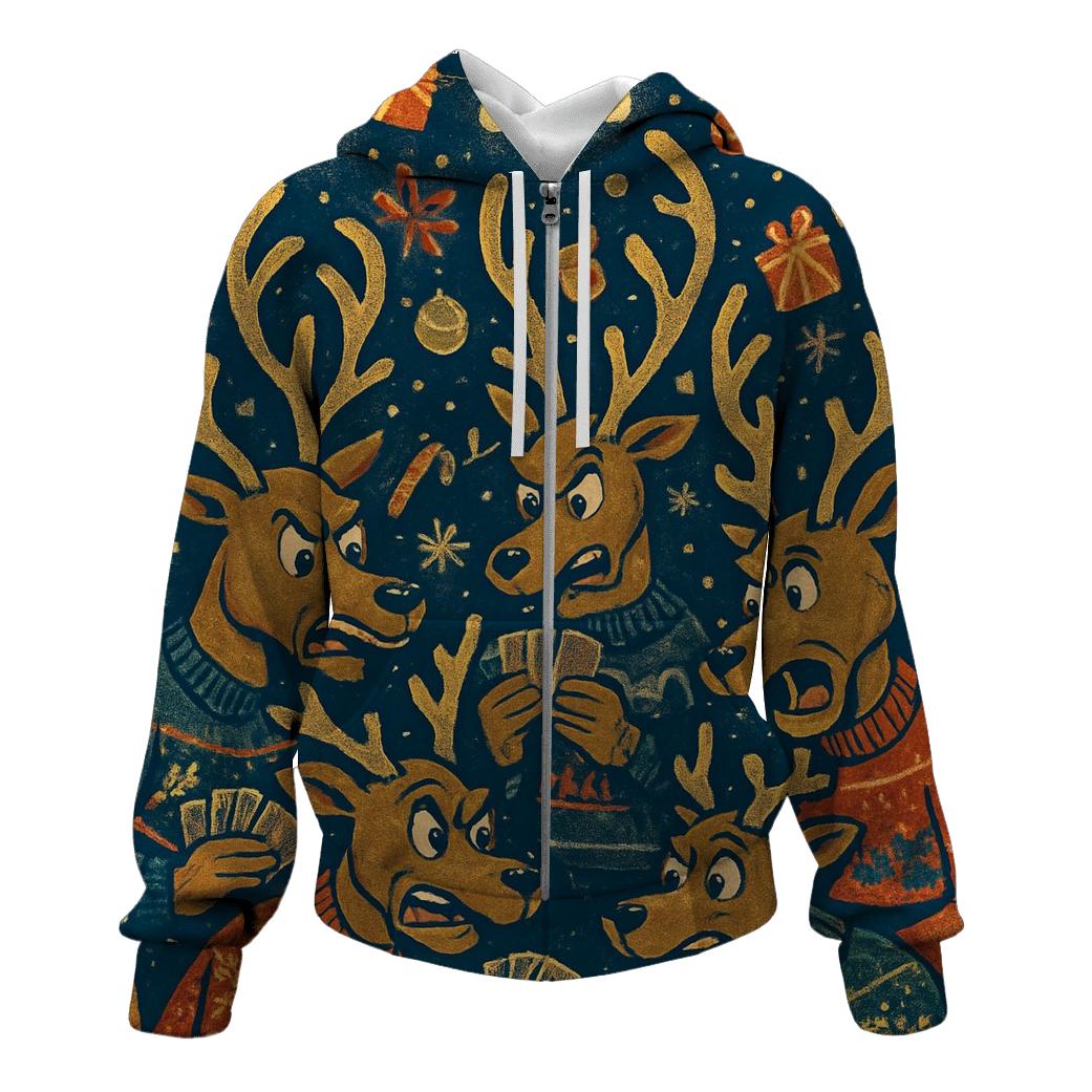 Reindeer Card Game Chaos lightweight hoodies