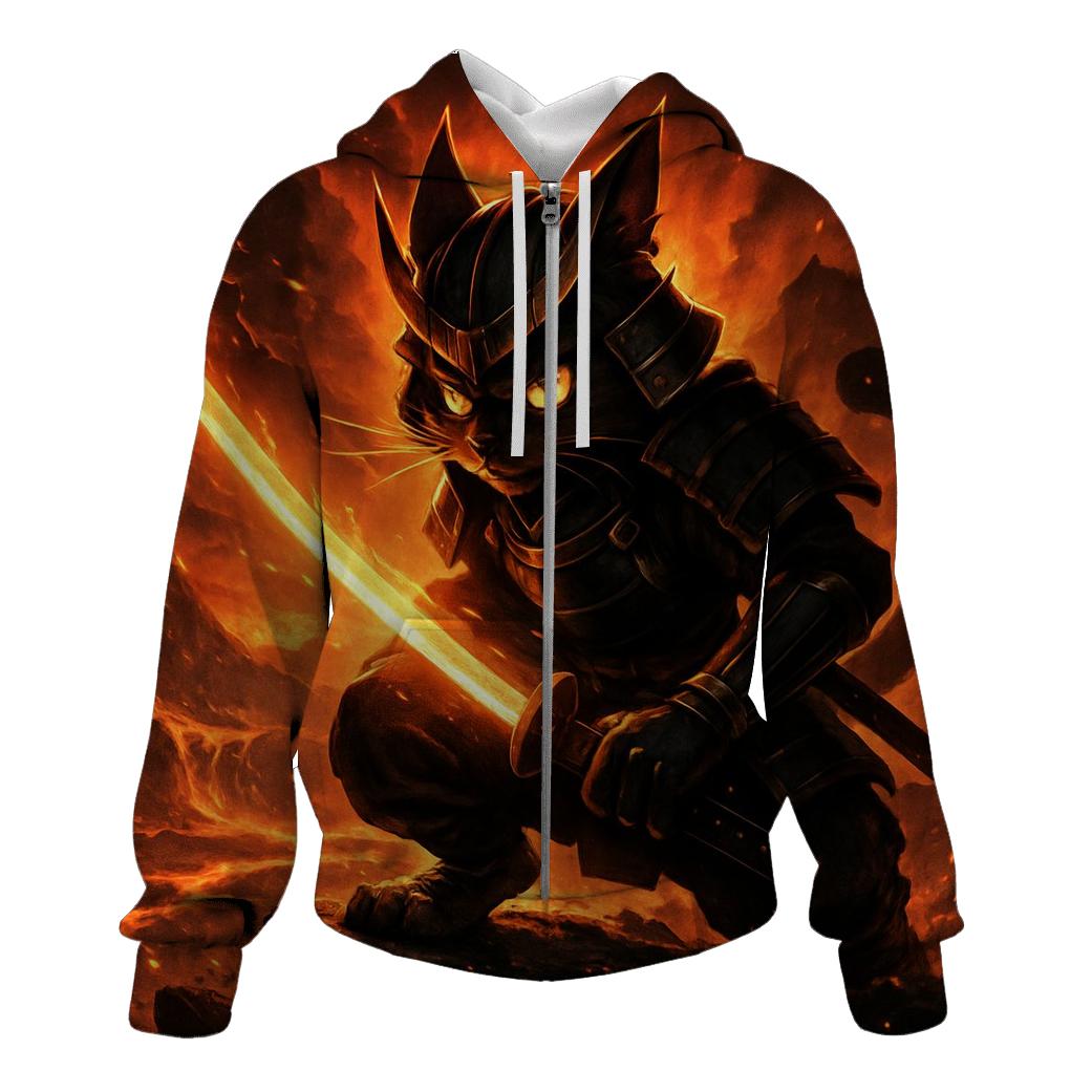 Volcanic Samurai Cat In Ember Armor hoodie trends