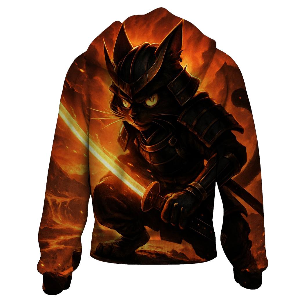Volcanic Samurai Cat In Ember Armor hoodie trends