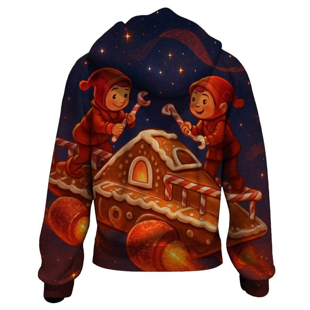 Gingerbread Workshop Starship embroidered hoodies