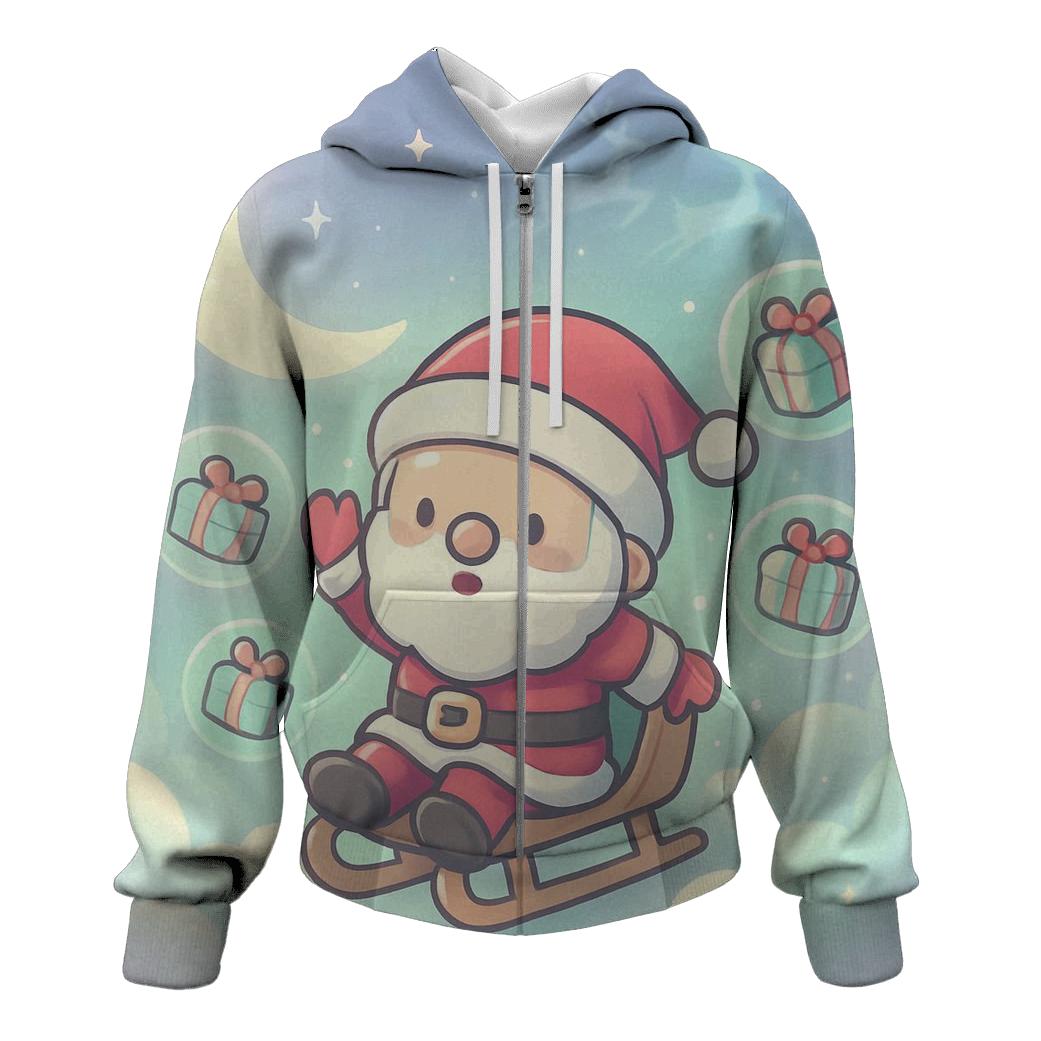 Pastel Cloud Chibi Santa Delivery Drift zip-up hoodies