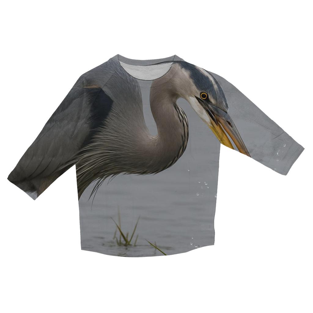Mudflat Sentinel — Great Blue Heron trendy 3/4 sleeve tops