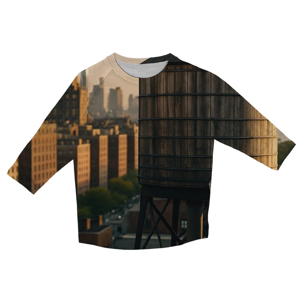 Rooftop Water Tower Foreground With Golden Hour Upper West Side Skyline personalized 3/4 sleeve tees