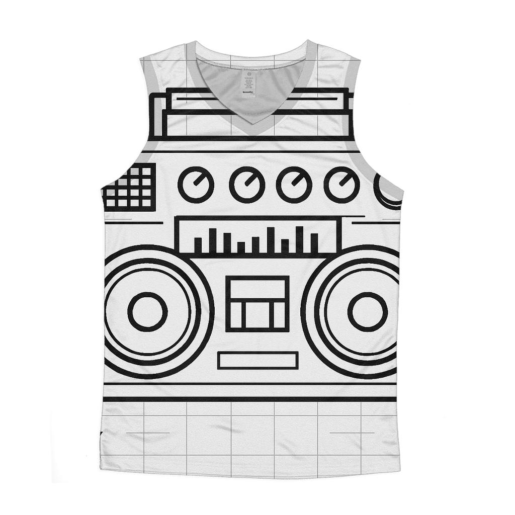 Monochrome Boombox Blueprint graphic print tank tops