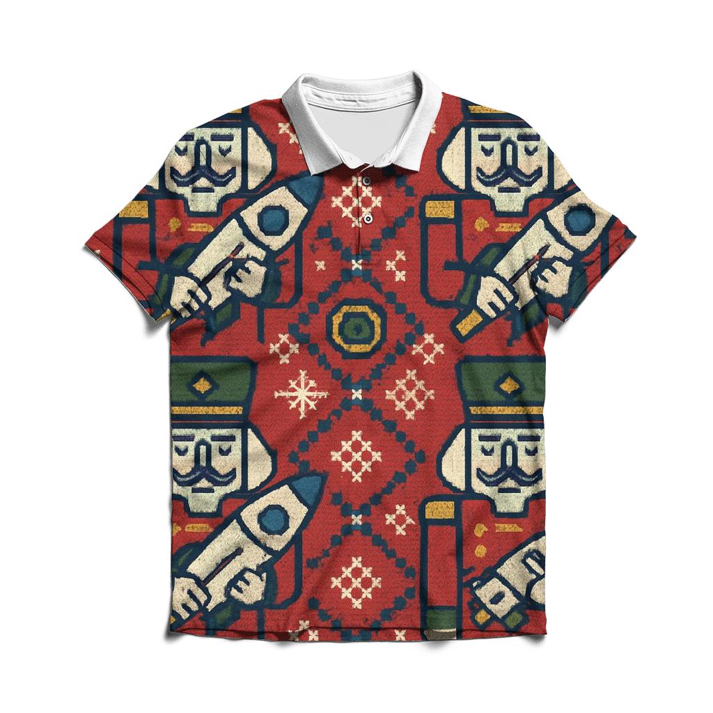 Nutcracker Rocket Parade Grid Design branded logo polo shirts