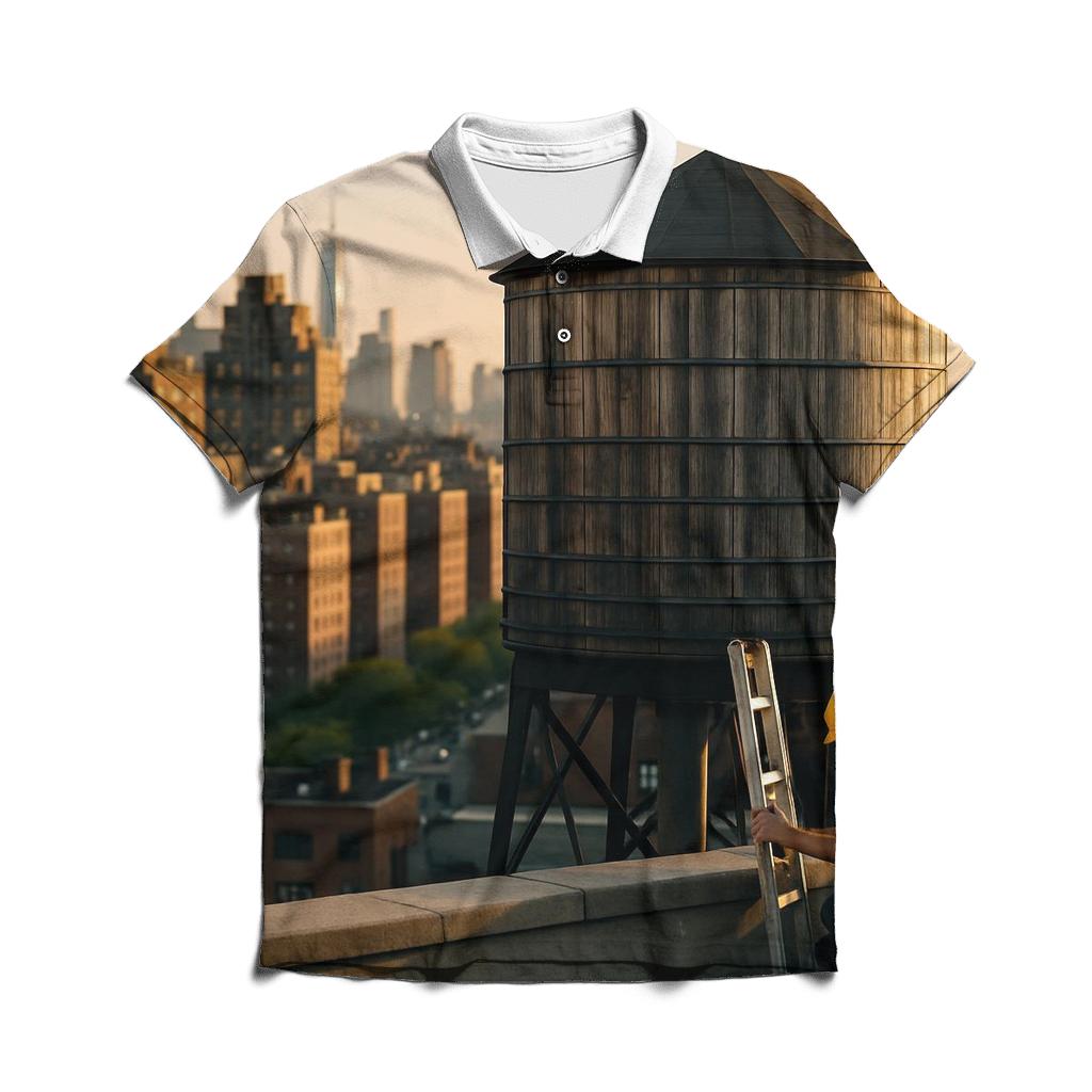 Rooftop Water Tower Foreground With Golden Hour Upper West Side Skyline custom polo shirts