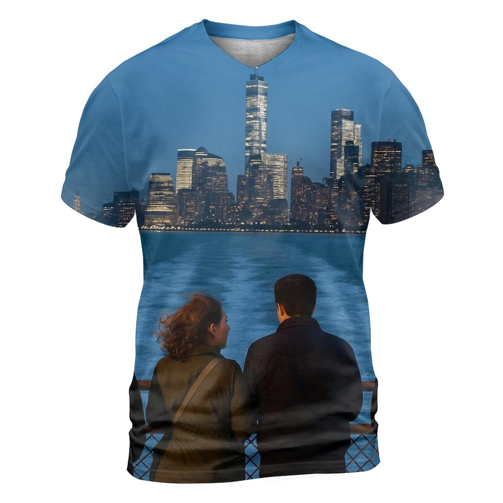 Ferry Wake At Blue Hour Below The Lower Manhattan Skyline vibrant all-over design tees