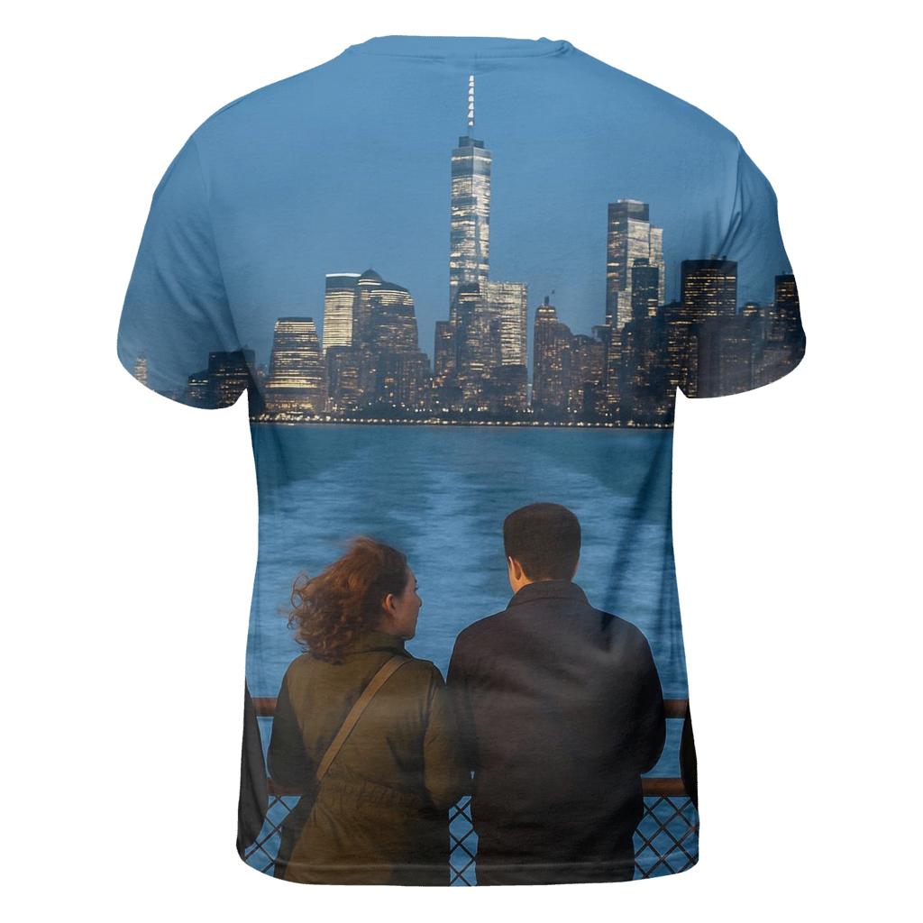Ferry Wake At Blue Hour Below The Lower Manhattan Skyline vibrant all-over design tees