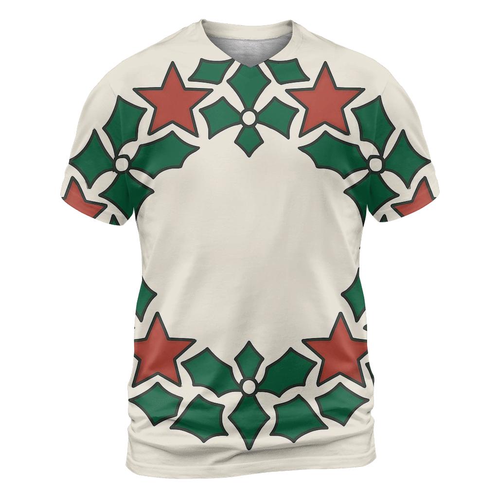 Holly Star Lattice Wreath vibrant all-over design tees