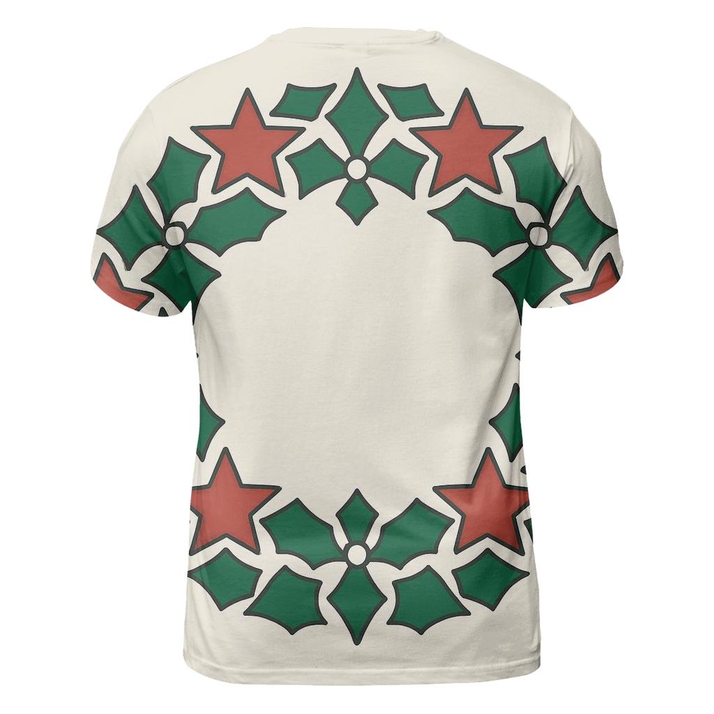 Holly Star Lattice Wreath vibrant all-over design tees