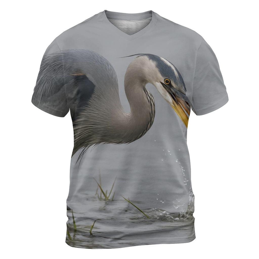 Mudflat Sentinel — Great Blue Heron designer pattern shirts