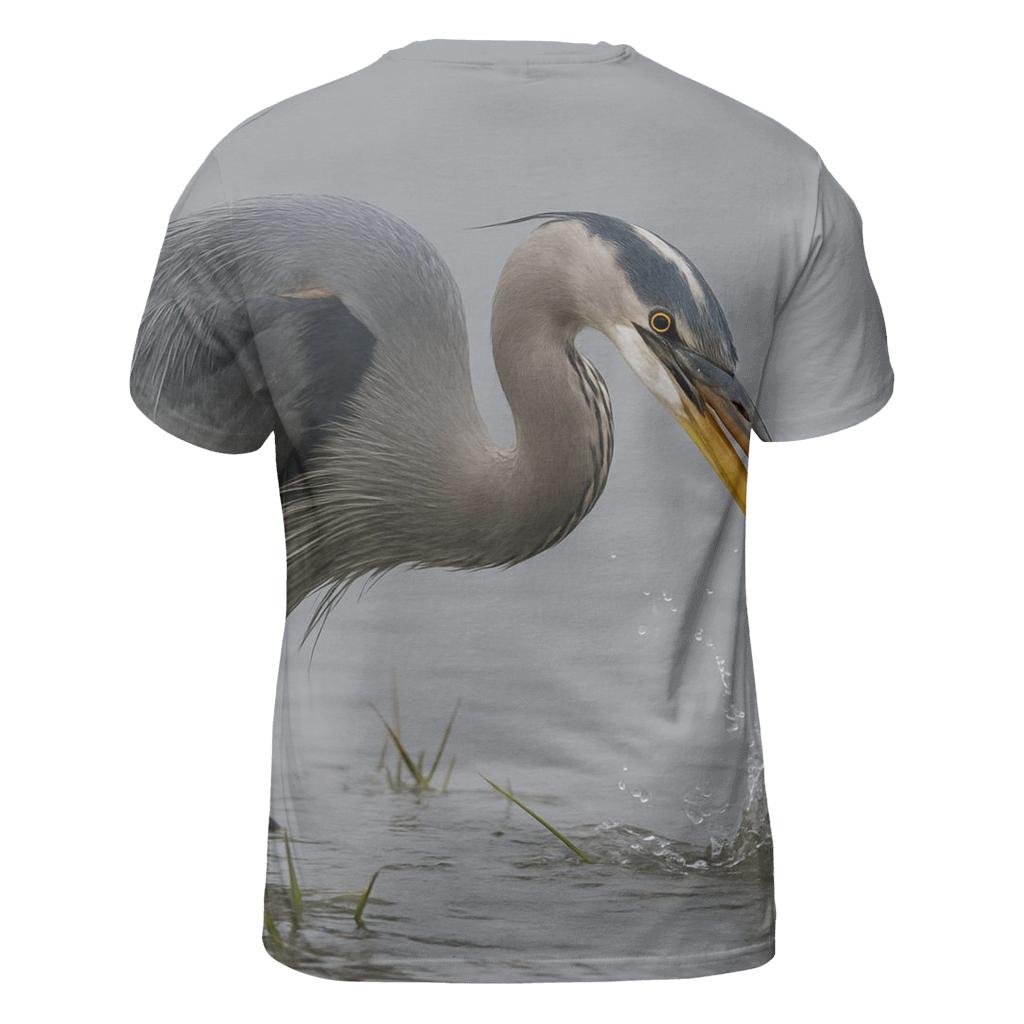Mudflat Sentinel — Great Blue Heron designer pattern shirts