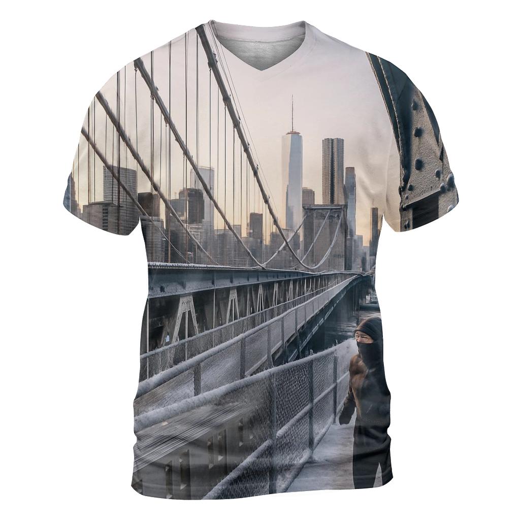 Snowy Dawn On The Manhattan Bridge Walkway Toward Downtown custom all-over print shirts