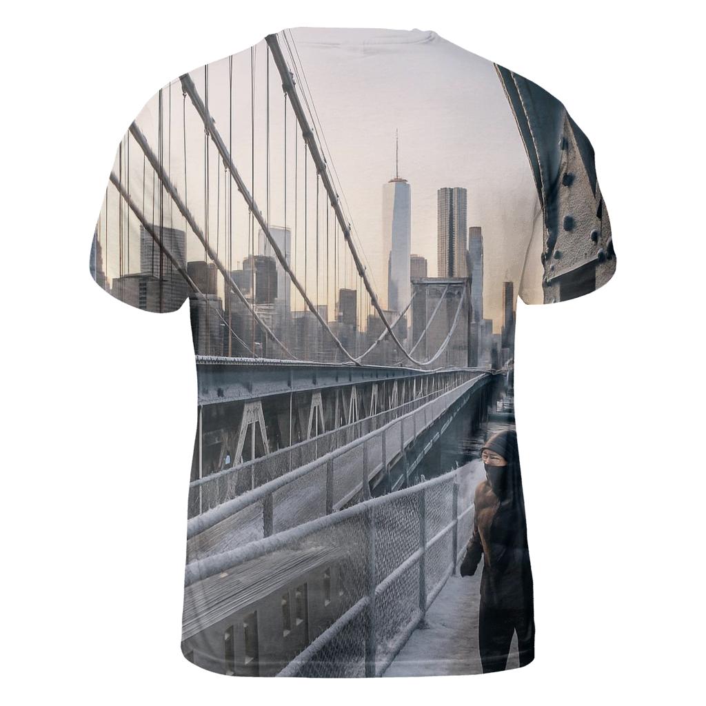 Snowy Dawn On The Manhattan Bridge Walkway Toward Downtown custom all-over print shirts