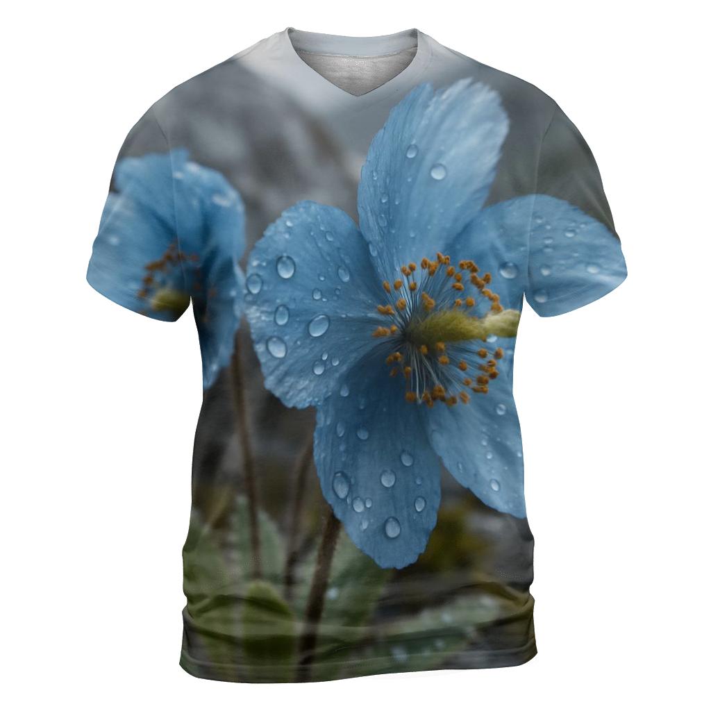 Blue Poppy After Alpine Hailstorm artistic all-over print tops