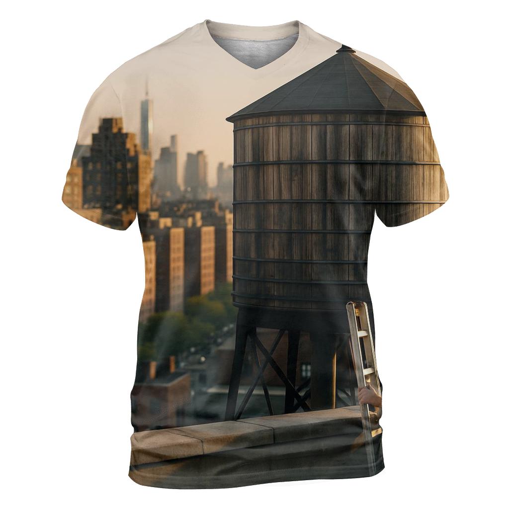 Rooftop Water Tower Foreground With Golden Hour Upper West Side Skyline artistic all-over print tops