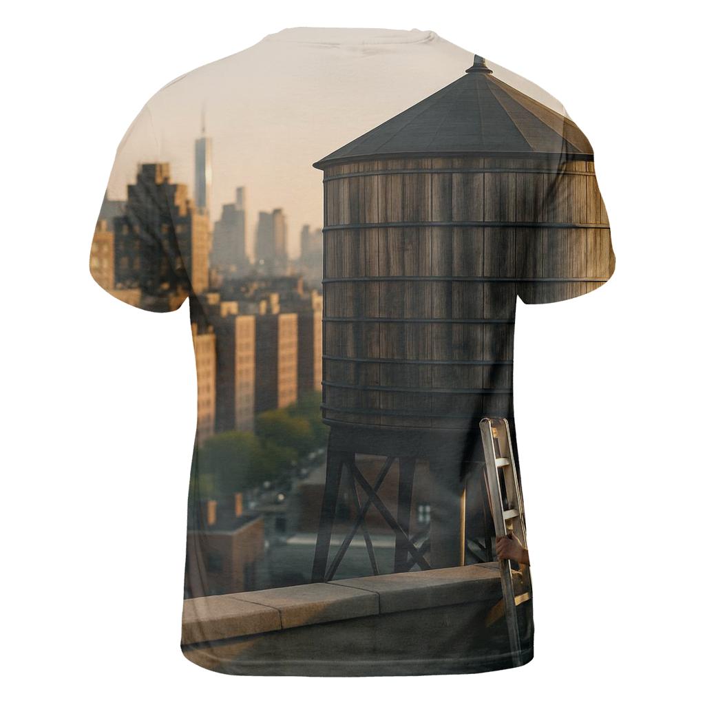 Rooftop Water Tower Foreground With Golden Hour Upper West Side Skyline artistic all-over print tops