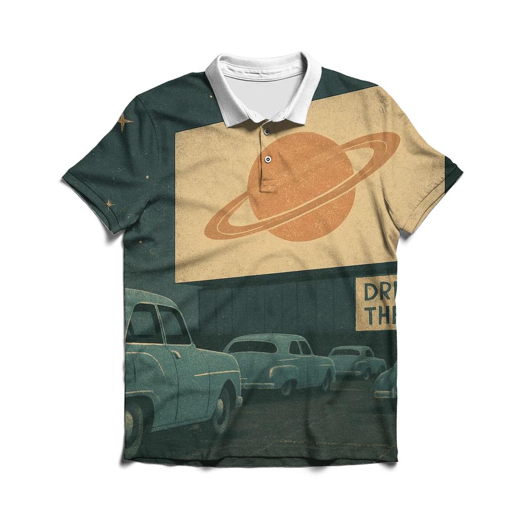 Retro Cosmic DriveIn Theater classic pique polos