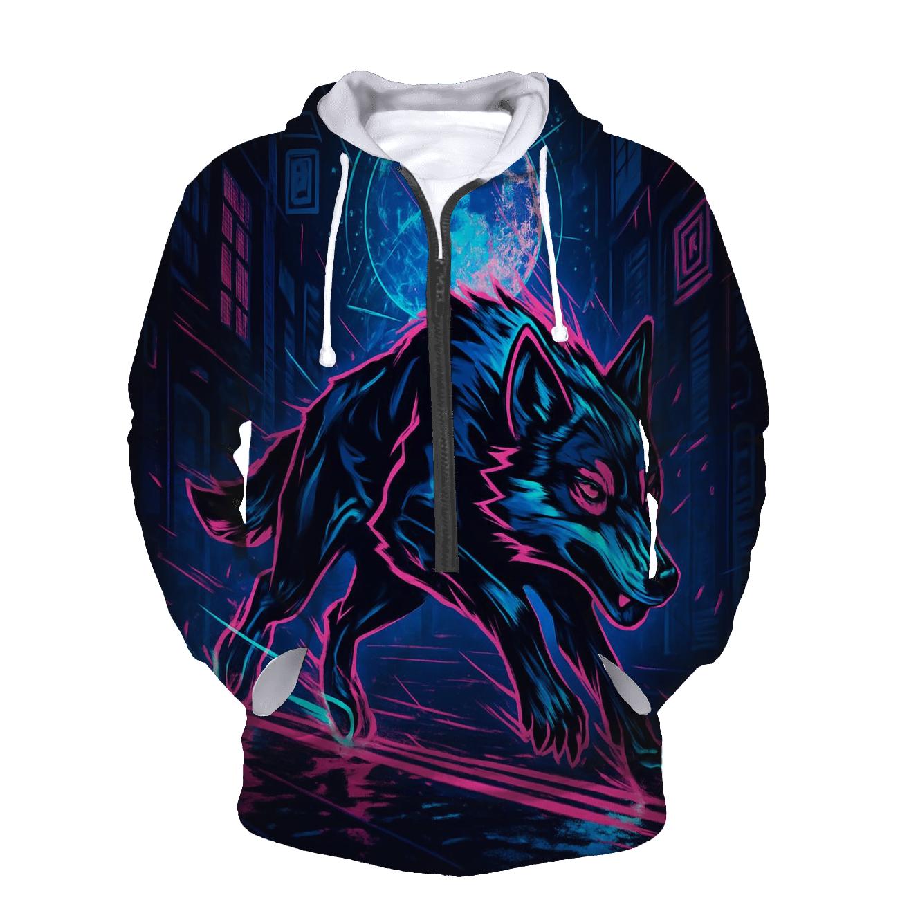 Neon Drift Lunar Courier Wolf premium hoodies