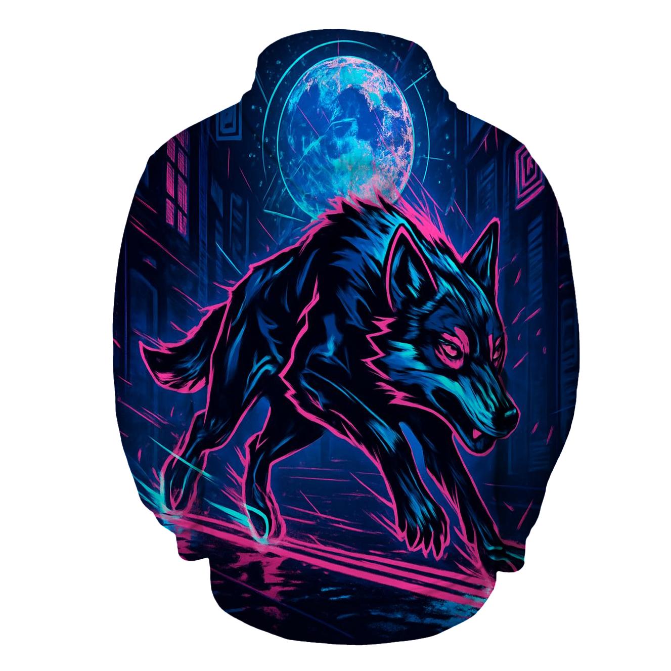 Neon Drift Lunar Courier Wolf premium hoodies