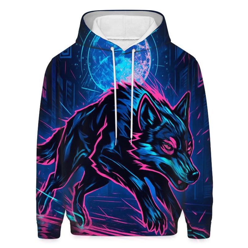 Neon Drift Lunar Courier Wolf hoodie designs
