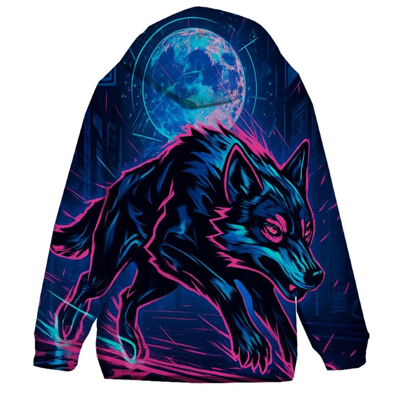 Neon Drift Lunar Courier Wolf hoodie designs