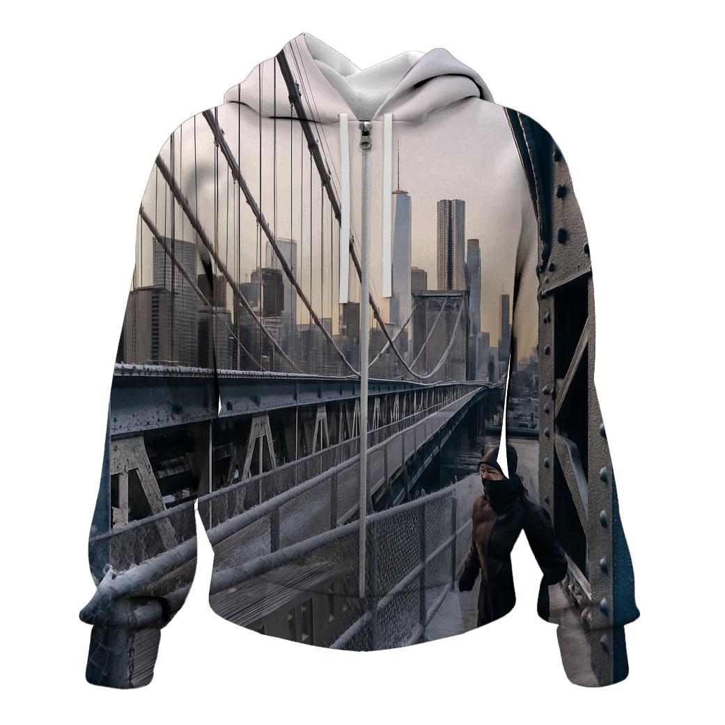 Snowy Dawn On The Manhattan Bridge Walkway Toward Downtown hoodie designs