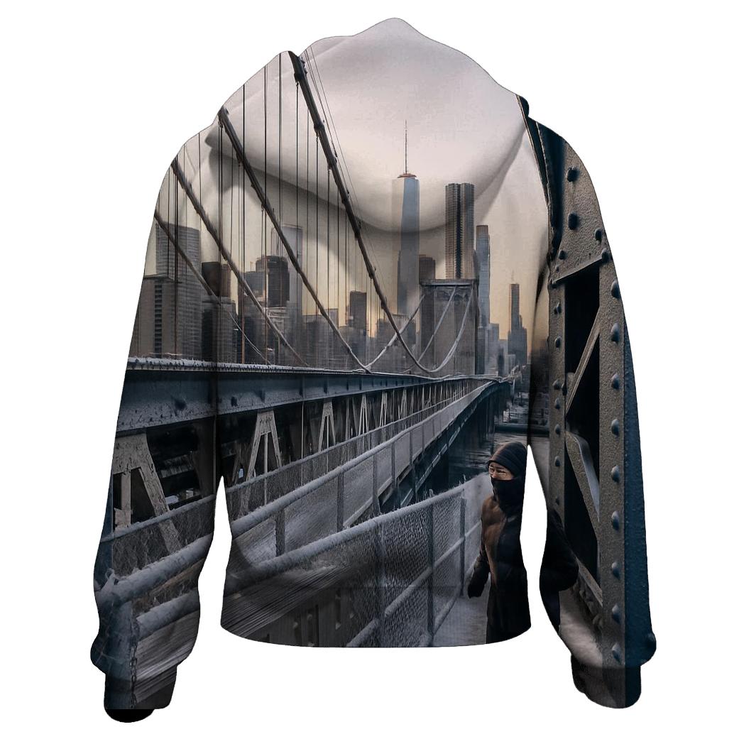 Snowy Dawn On The Manhattan Bridge Walkway Toward Downtown hoodie designs